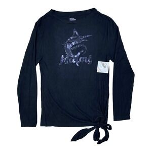 Miami Marlins Majestic Threads Women Sz M T-Shirt Hacci Tunic Black Long Sleeve‎
